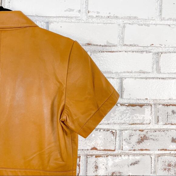 Walter Baker Ellie Zip and Snap Lamb Leather Caramel Short Sleeve Jumpsuit M - Picture 9 of 12